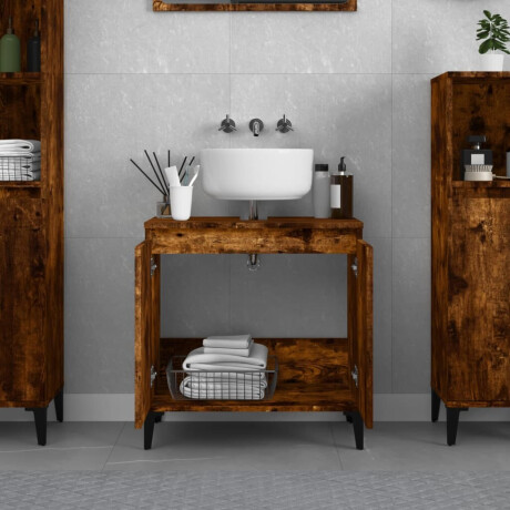 vidaXL Wastafelkast 58x33x60 cm bewerkt hout gerookt eikenkleurig afbeelding3 - 1