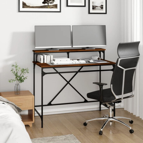 vidaXL Bureau 100x50x90 cm bewerkt hout en ijzer bruin eikenkleur afbeelding3 - 1