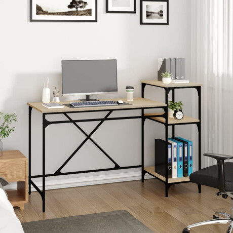vidaXL Bureau schappen 135x50x90 bewerkt hout en ijzer sonoma eiken afbeelding3 - 1