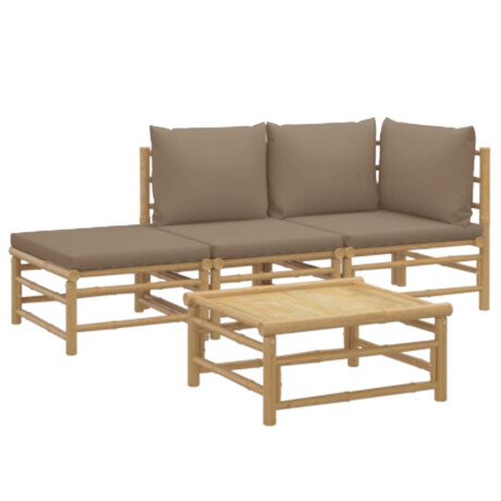 vidaXL 4-delige Loungeset met kussens bamboe taupe afbeelding3 - 1