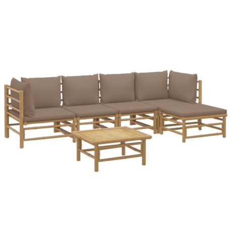 vidaXL 6-delige Loungeset met kussens bamboe taupe afbeelding3 - 1