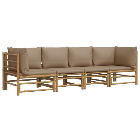 vidaXL 4-delige Loungeset met kussens bamboe taupe afbeelding3 - 1