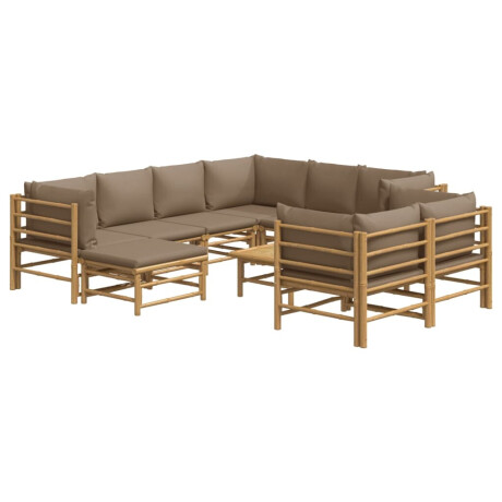 vidaXL 10-delige Loungeset met kussens bamboe taupe afbeelding3 - 1