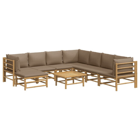 vidaXL 9-delige Loungeset met kussens bamboe taupe afbeelding3 - 1