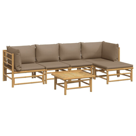 vidaXL 6-delige Loungeset met kussens bamboe taupe afbeelding3 - 1