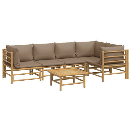 vidaXL 6-delige Loungeset met kussens bamboe taupe afbeelding3 - 1