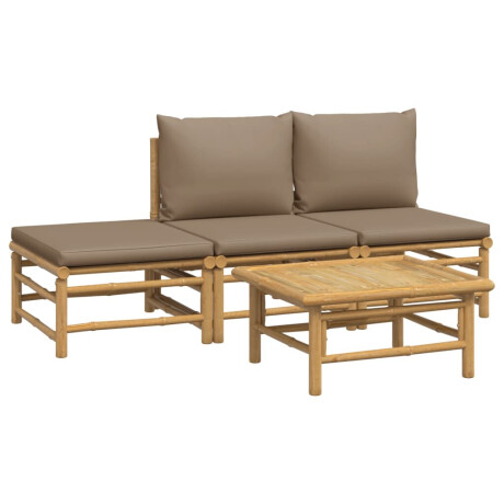 vidaXL 4-delige Loungeset met kussens bamboe taupe afbeelding3 - 1
