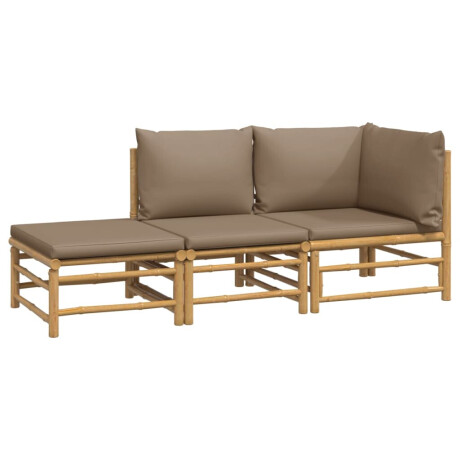 vidaXL 3-delige Loungeset met kussens bamboe taupe afbeelding3 - 1