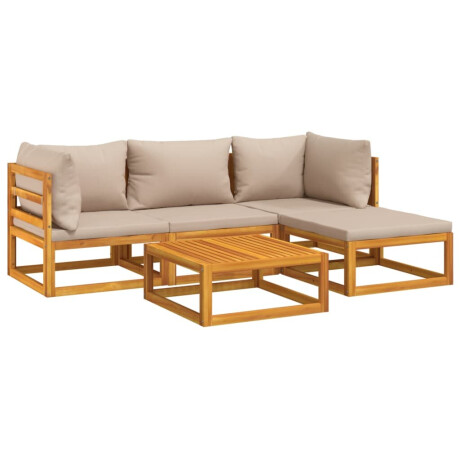 vidaXL 5-delige Loungeset met kussens massief hout taupe afbeelding3 - 1