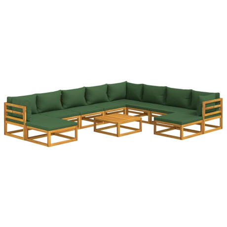 vidaXL 11-delige Loungeset met groene kussens massief hout afbeelding3 - 1