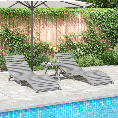 vidaXL Ligbedden 2 st 184x55x64 cm massief acaciahout grijs afbeelding3 - 1