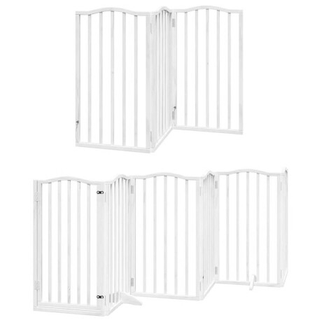 vidaXL Hondenhek inklapbaar met deur 9 panelen 450 cm populierhout wit afbeelding3 - 1