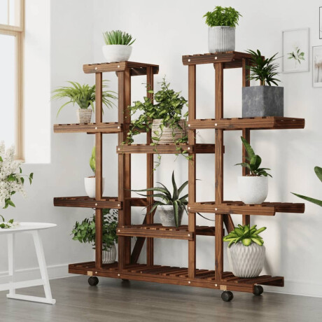 vidaXL Plantenstandaard met wielen 110x25x115 cm massief vurenhout afbeelding3 - 1