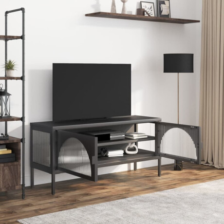 vidaXL Tv-meubel 105x35x50 cm glas en staal zwart afbeelding3 - 1