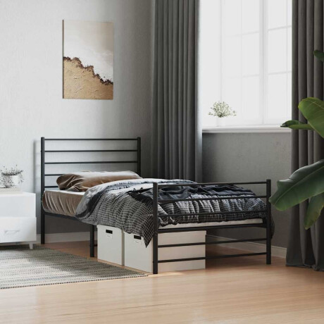 vidaXL Bedframe met hoofd- en voeteneinde metaal zwart 107x203 cm afbeelding3 - 1