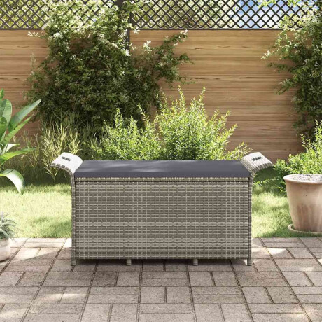 vidaXL Tuinbank met kussen 116x46x57 cm poly rattan grijs afbeelding3 - 1