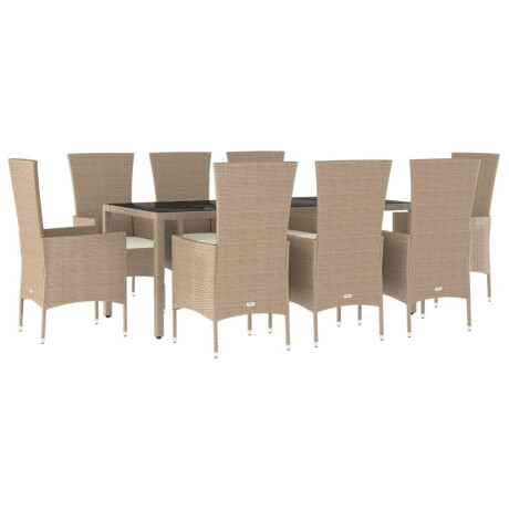 vidaXL 9-delige Tuinset met kussens poly rattan beige afbeelding3 - 1