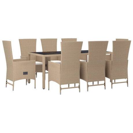 vidaXL 9-delige Tuinset met kussens poly rattan beige afbeelding3 - 1