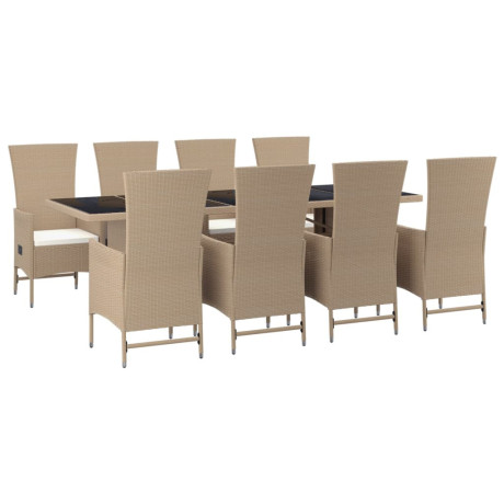 vidaXL 9-delige Tuinset met kussens poly rattan beige afbeelding3 - 1