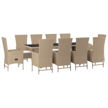 vidaXL 11-delige Tuinset met kussens poly rattan beige afbeelding3 - 1