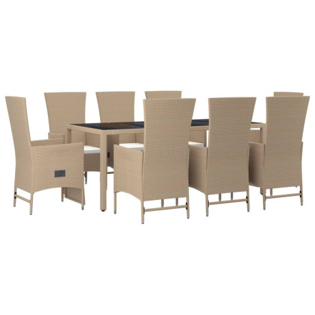 vidaXL 9-delige Tuinset met kussens poly rattan beige afbeelding3 - 1