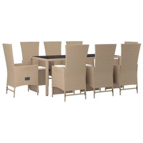 vidaXL 9-delige Tuinset met kussens poly rattan beige afbeelding3 - 1