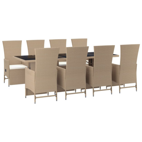 vidaXL 9-delige Tuinset met kussens poly rattan beige afbeelding3 - 1