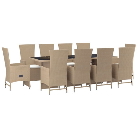 vidaXL 11-delige Tuinset met kussens poly rattan beige afbeelding3 - 1