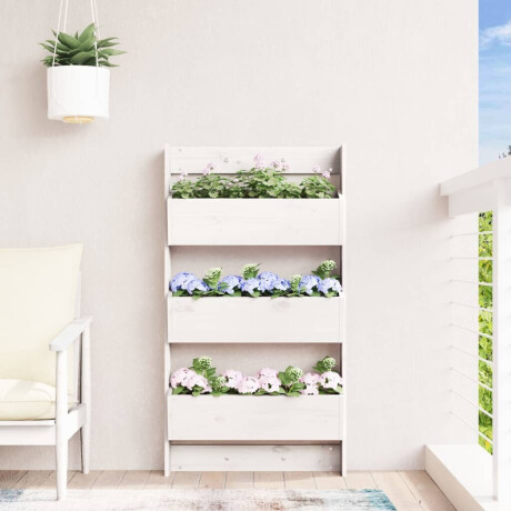 vidaXL Plantenbak wandmontage 3-laags 60x18,5x110 cm grenenhout wit afbeelding3 - 1