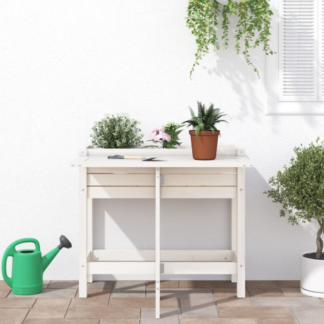vidaXL Plantenbak met inklapbaar tafelblad massief grenenhout wit afbeelding3 - 1