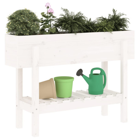 vidaXL Plantenbak verhoogd 101x30x69 cm massief grenenhout wit afbeelding3 - 1