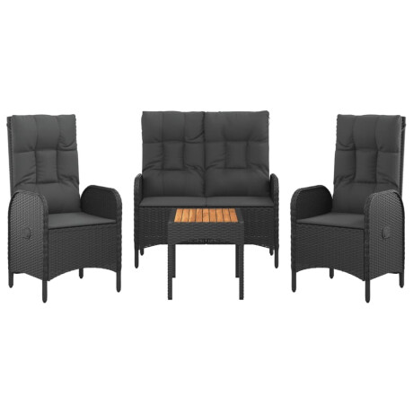 vidaXL 4-delige Tuinset met kussens poly rattan zwart afbeelding3 - 1