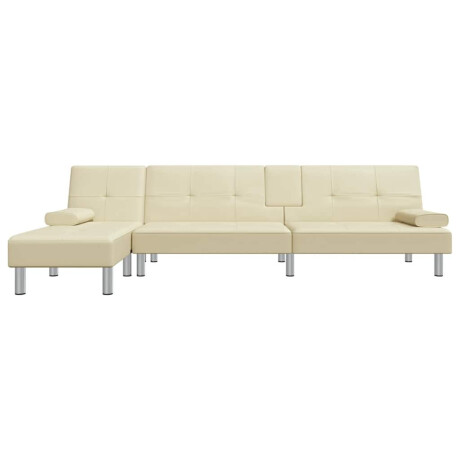 vidaXL Slaapbank L-vormig 255x140x70 cm kunstleer crèmekleurig afbeelding3 - 1