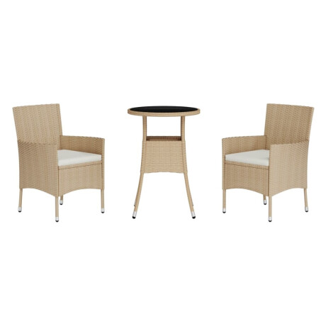 vidaXL 3-delige Bistroset met kussens poly rattan beige afbeelding3 - 1