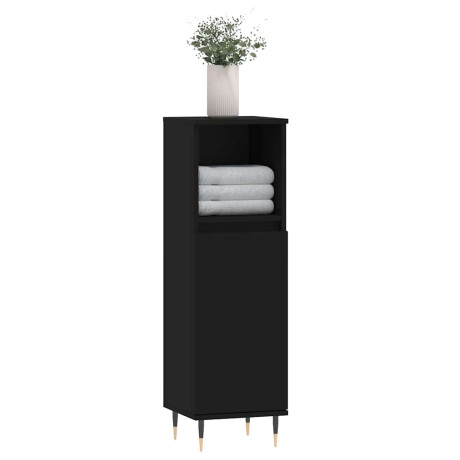 vidaXL Badkamerkast 30x30x100 cm bewerkt hout zwart afbeelding3 - 1