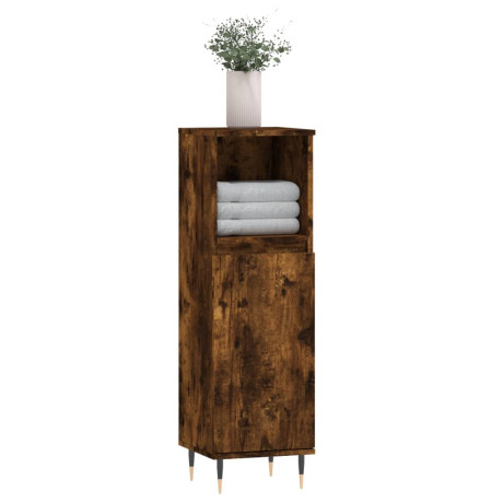 vidaXL Badkamerkast 30x30x100 cm bewerkt hout gerookt eikenkleurig afbeelding3 - 1