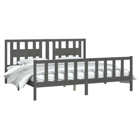 vidaXL Bedframe met hoofdbord massief grenenhout grijs 200x200 cm afbeelding3 - 1