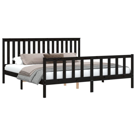 vidaXL Bedframe met hoofdbord massief grenenhout zwart 200x200 cm afbeelding3 - 1