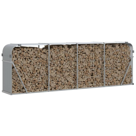 vidaXL Haardhoutopslag 300x45x100 cm gegalvaniseerd staal lichtgrijs afbeelding3 - 1