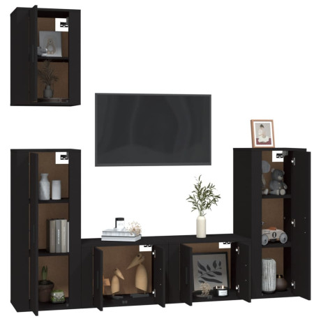 vidaXL 5-delige Tv-meubelset bewerkt hout zwart afbeelding3 - 1
