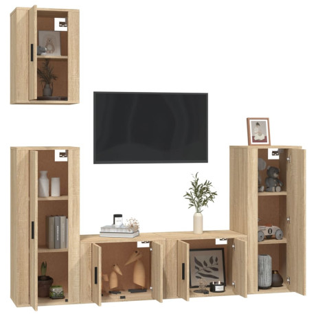 vidaXL 5-delige Tv-meubelset bewerkt hout sonoma eikenkleurig afbeelding3 - 1