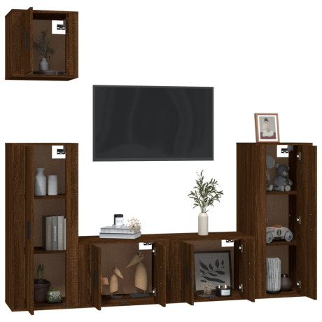 vidaXL 5-delige Tv-meubelset bewerkt hout bruin eikenkleur afbeelding3 - 1