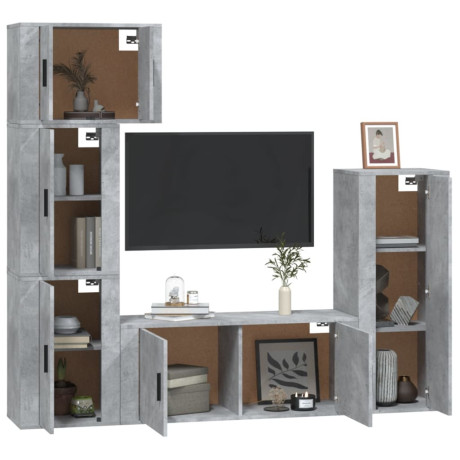 vidaXL 5-delige Tv-meubelset bewerkt hout betongrijs afbeelding3 - 1