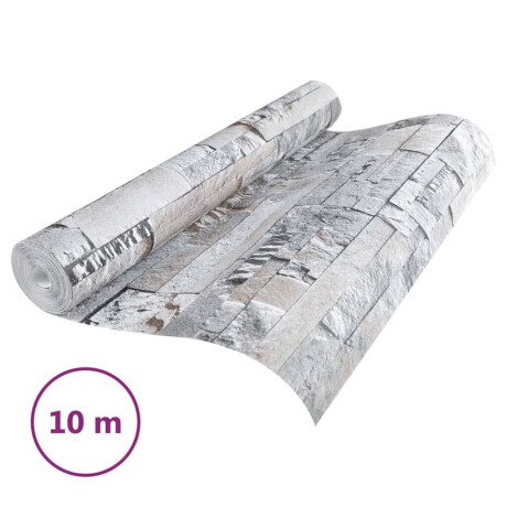 vidaXL Vliesbehang 3D steen-look 10x0,53 m lichtgrijs en bruin afbeelding3 - 1