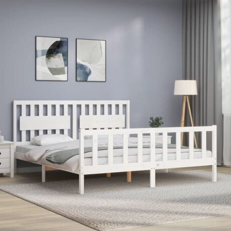 vidaXL Bedframe met hoofdbord massief hout wit Super King Size afbeelding3 - 1