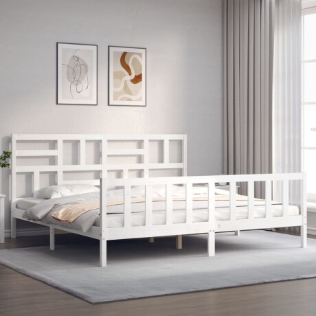 vidaXL Bedframe met hoofdbord massief hout wit afbeelding3 - 1