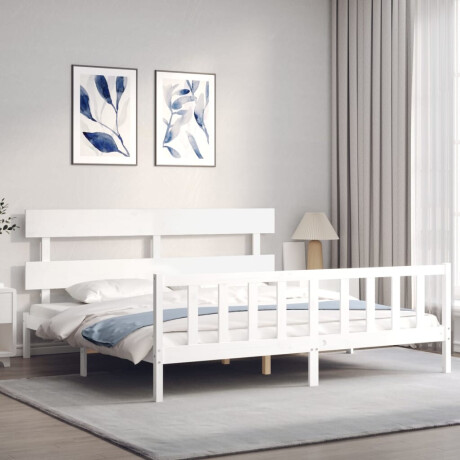 vidaXL Bedframe met hoofdbord massief hout wit afbeelding3 - 1