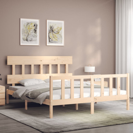 vidaXL Bedframe met hoofdbord massief hout afbeelding3 - 1