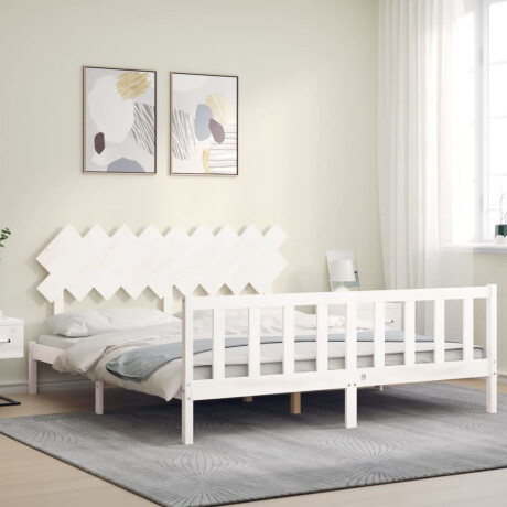 vidaXL Bedframe met hoofdbord massief hout wit Super King Size afbeelding3 - 1