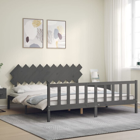 vidaXL Bedframe met hoofdbord massief hout grijs 200x200 cm afbeelding3 - 1
